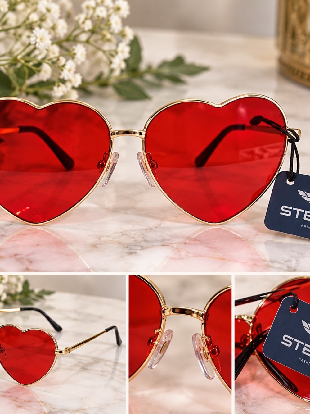 Heart-Shaped Red Lens Sunglasses for Women